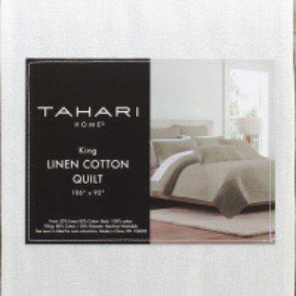 TAHARI HOME Army Green Linen And Cotton Blend Quilt - Picture 2 of 2